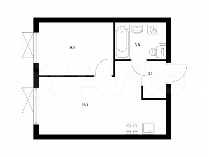 1-к. квартира, 32,2 м², 3/16 эт.