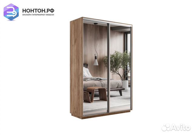 Шкаф-купе 2-х дверный Экспресс зеркало / крафт таб