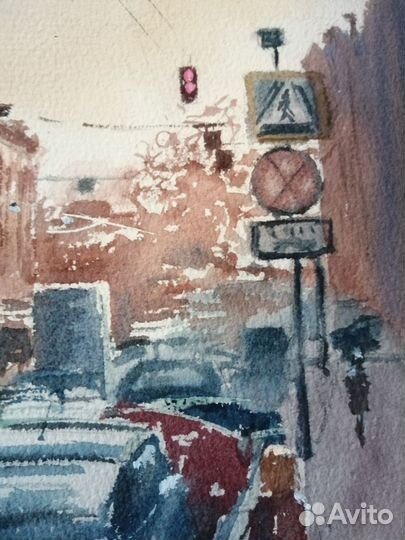 Картина трамвай Петербург городской пейзаж 38х54см