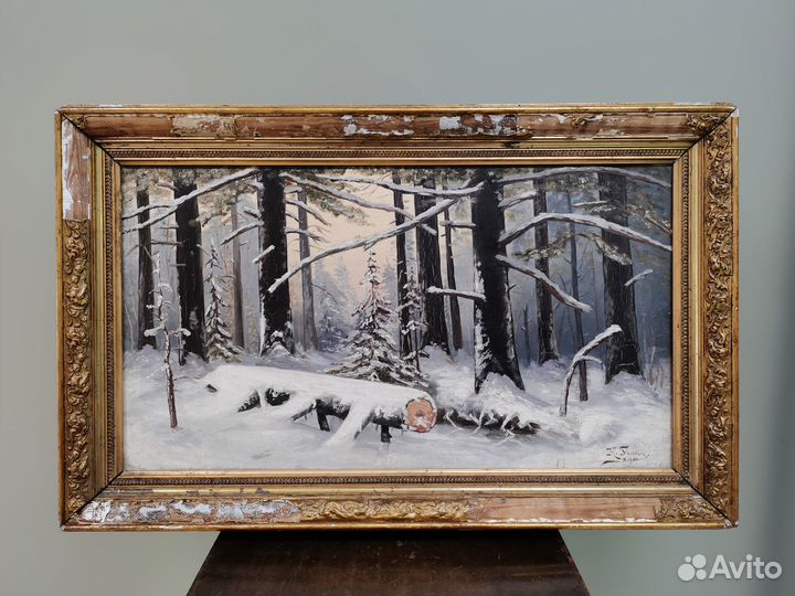 Картина зимний пейзаж 1904 год Н. Генни холст масл