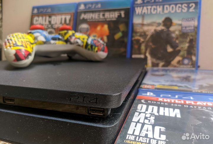 Приставка Sony PS4 Slim, диски, игры