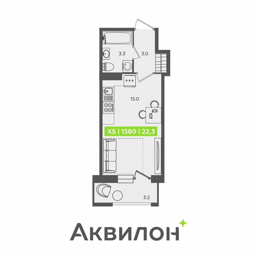 Квартира-студия, 22,3 м², 13/13 эт.