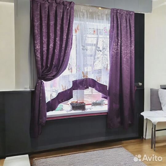 Комплект коротких штор с тюлью сиреневого