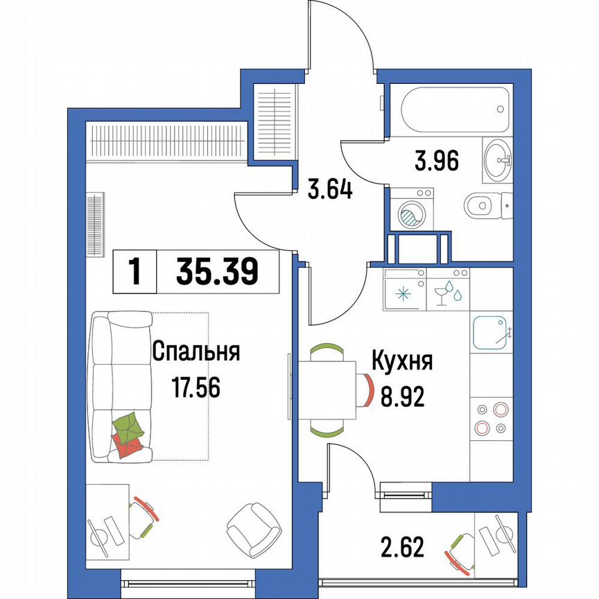 1-к. квартира, 35,4 м², 11/16 эт.