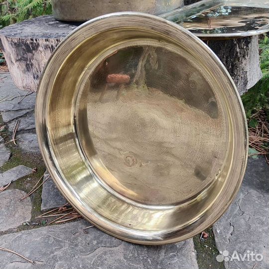 Старинная латунная утварь. Таз. Чайник. Поднос