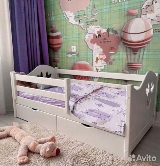 Кроватка сингл берёза с бортиком от 2х лет