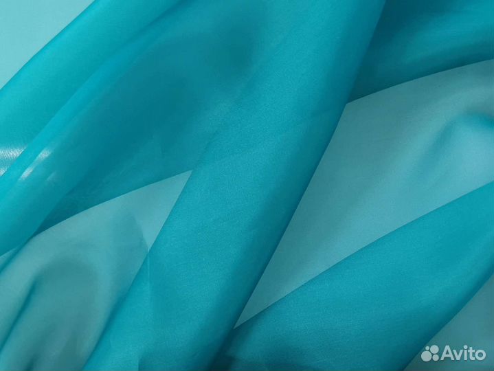 Органза натуральный шёлк бирюзовый цвет