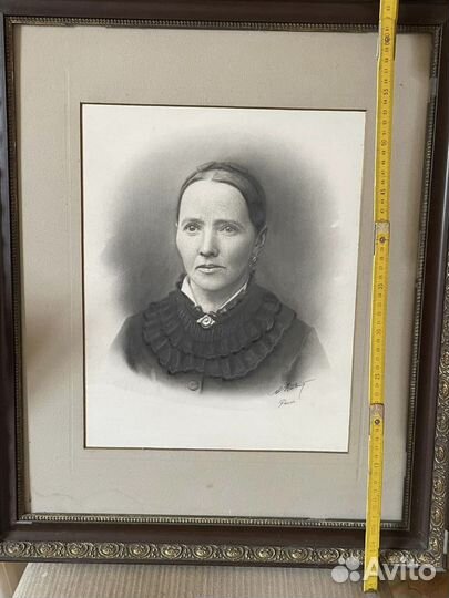 Портрет антик старинный карандаш подпись женщи
