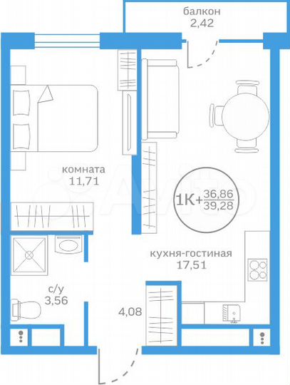 1-к. квартира, 36,9 м², 3/20 эт.