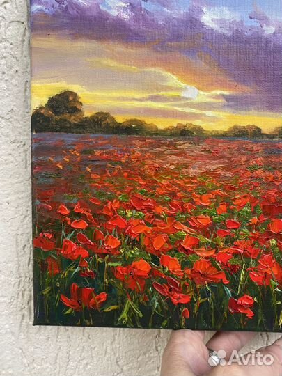 Картина маслом на холсте маковое поле