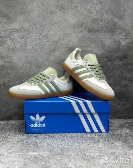 Кроссовки Adidas Samba белые зеленые