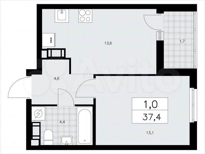 1-к. квартира, 37,4 м², 4/9 эт.