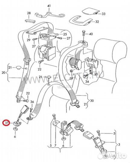Ответная часть ремня безопасности задняя Passat B5
