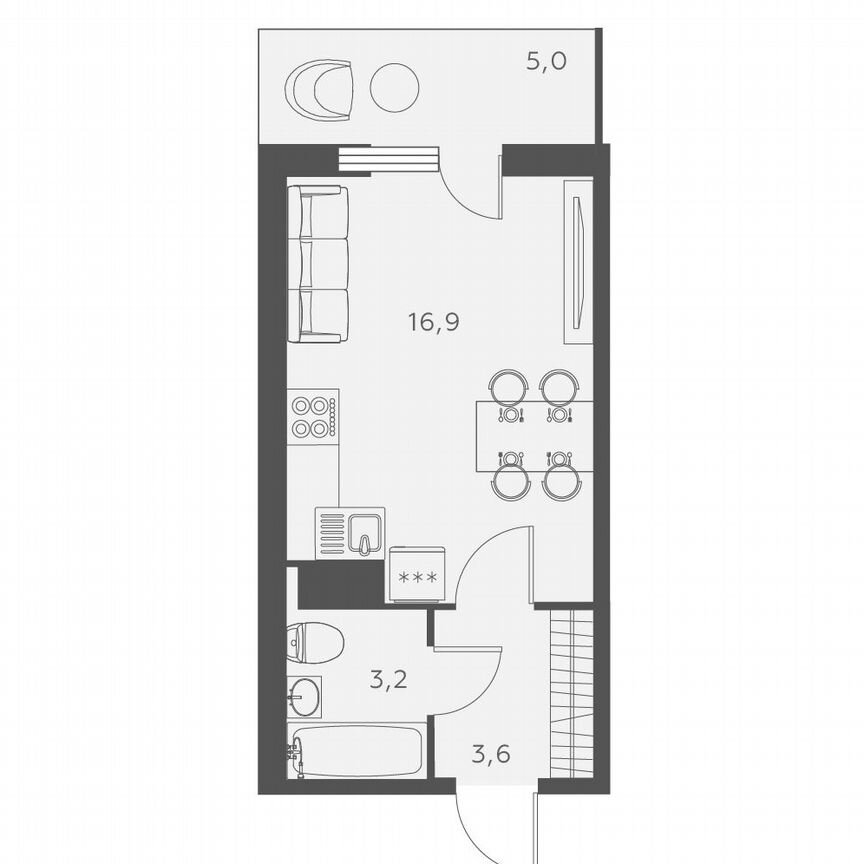 Квартира-студия, 25,2 м², 15/25 эт.