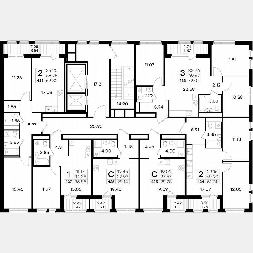 3-к. квартира, 72 м², 14/15 эт.
