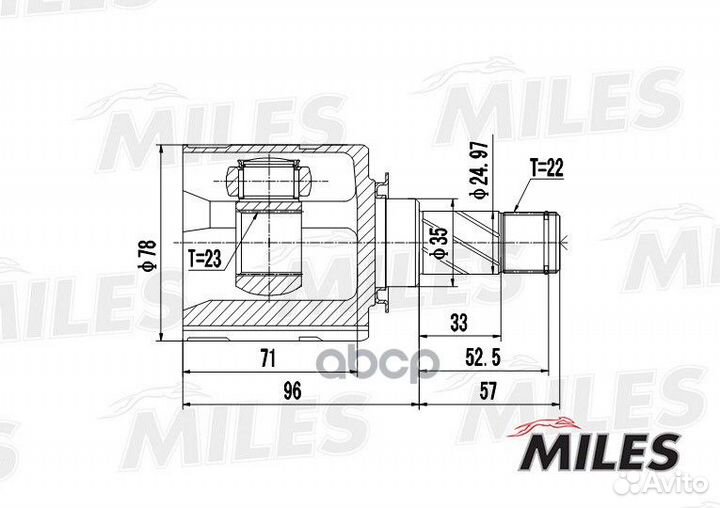 ШРУС opel corsa/meriva 1.3-1.8 00- внутр. ga100