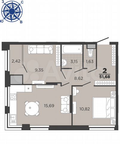 2-к. квартира, 51,7 м², 14/26 эт.