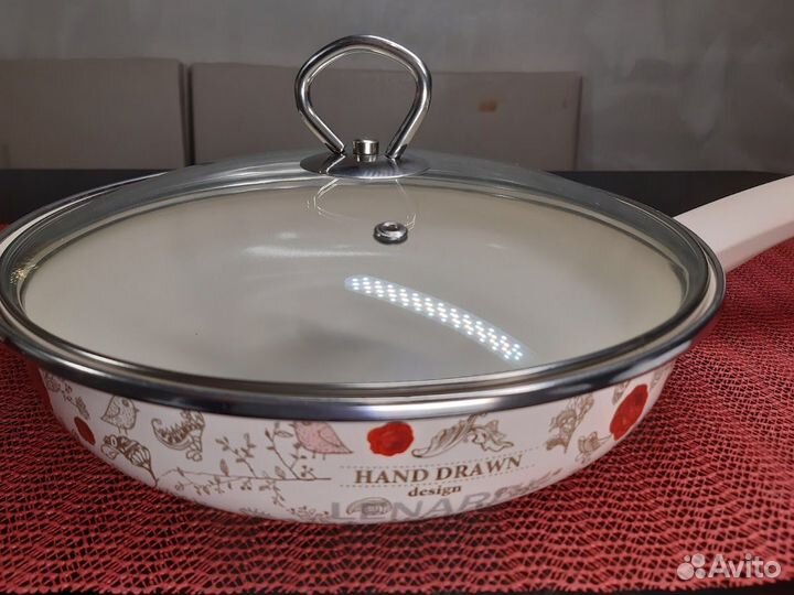 Сковородка эмалированная с крышкой Птичий дворик