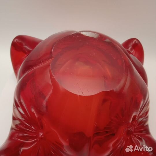 Ваза конфетница / пепельница красное гутное стекло