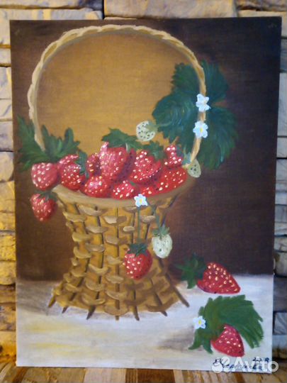 Картина на кухню, клубники, холст, масло