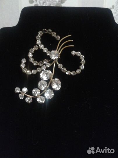 Брошь старинная, хрустальная веточка. Крупная