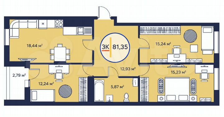 3-к. квартира, 81,4 м², 14/23 эт.