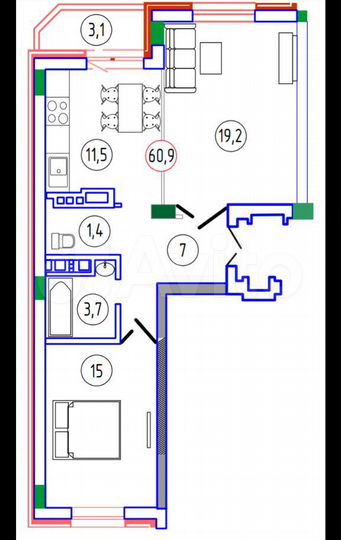 2-к. квартира, 62 м², 6/16 эт.
