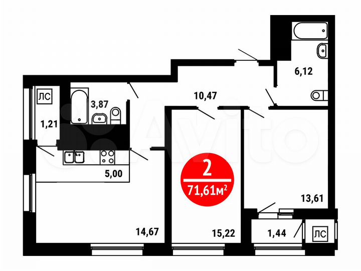 2-к. квартира, 71,6 м², 14/25 эт.