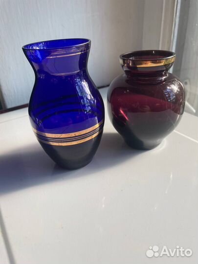 Вазы цветное стекло, СССР, винтаж