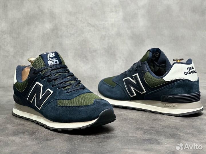 Кроссовки new balance 574 синие с зелёным верхом
