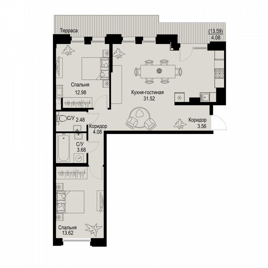2-к. квартира, 76 м², 6/6 эт.