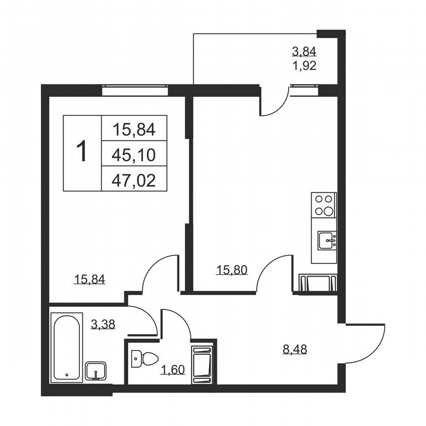 1-к. квартира, 47 м², 6/19 эт.