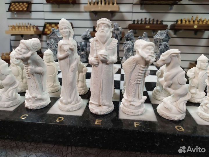 Шахматы Русские сказки мрамор змеевик