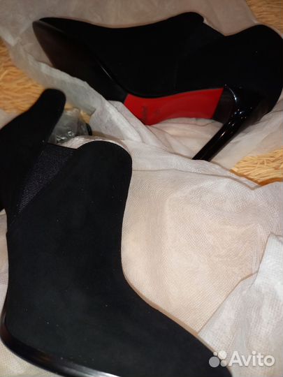 Полусапоги женские натуральная замша с мехом черн