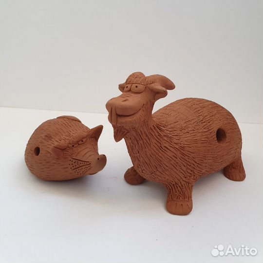 Игрушки Глиняные свистульки корова и ёж