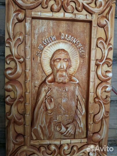 Икона св пр сергия радонежского. ручная из дерева