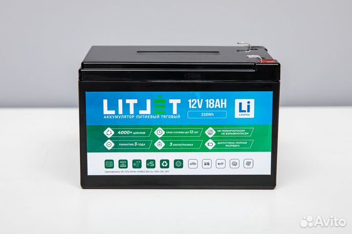Тяговый аккумулятор lifepo4 12V 18Ah
