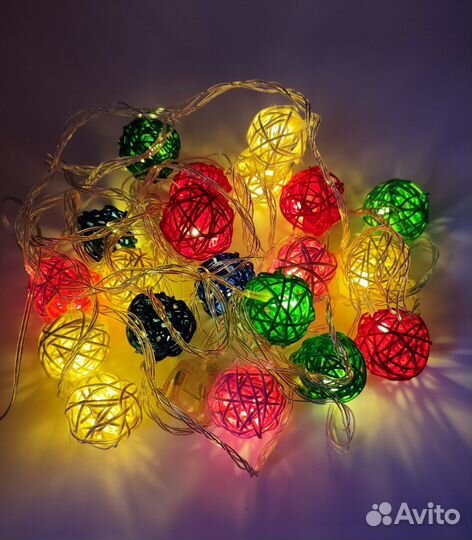 Гирлянда шарики ротанг 5м