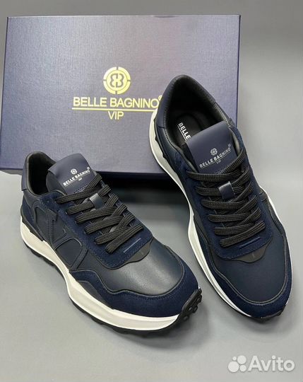 Кроссовки Belle мужские синие кожаные
