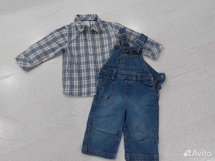 Рубашка+джинсовый комбинезон 80 см