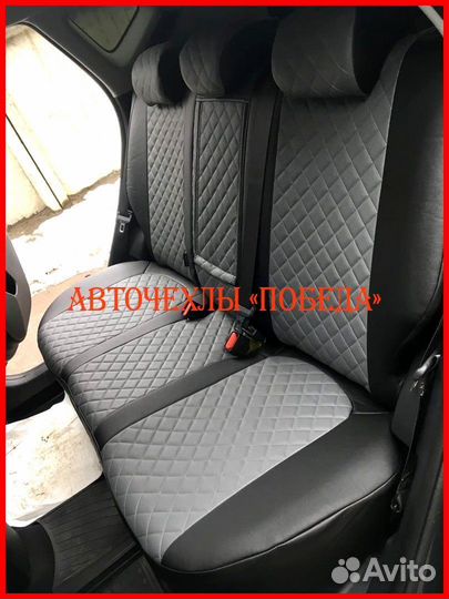 Чехлы Kia Soul 3 из экокожи чёрно-серые Ромб