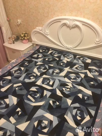 Покрывало плед ручной работы джинсовое