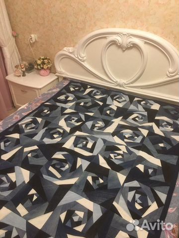 Покрывало плед ручной работы джинсовое