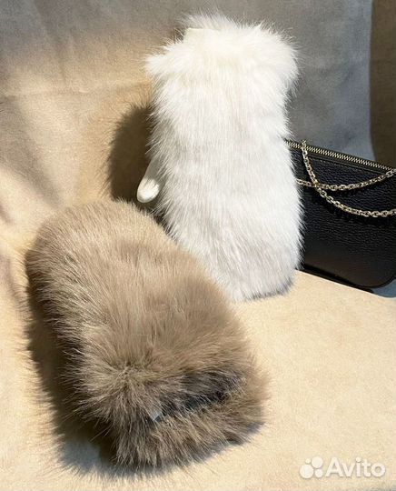 Варежки белые женские с длинным ворсом