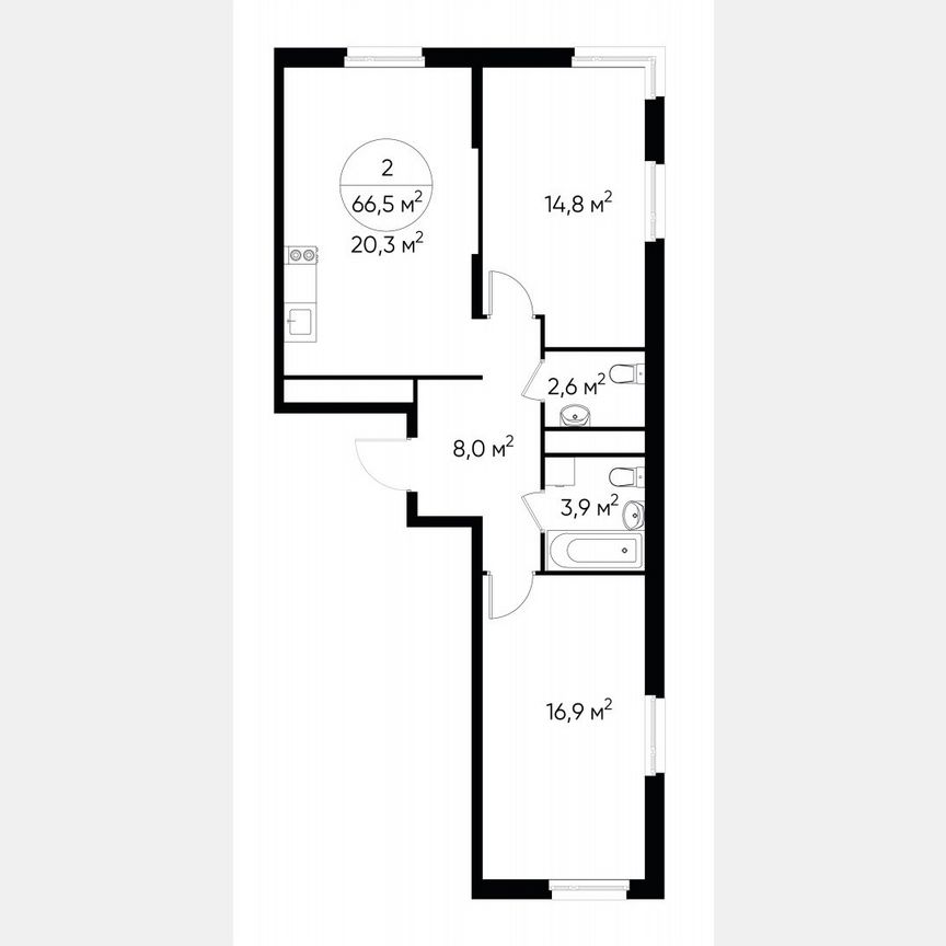 2-к. квартира, 66,4 м², 13/17 эт.