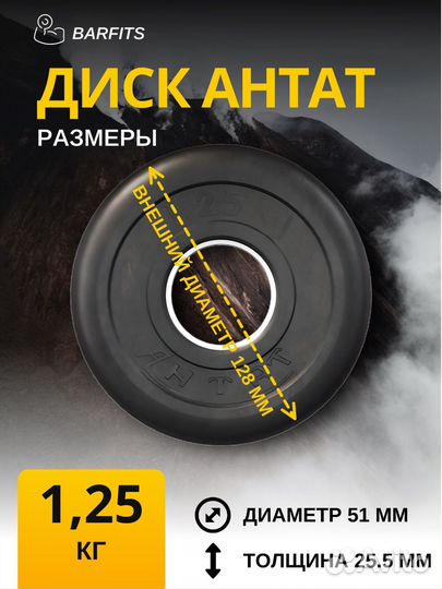 Диск Антат обрезиненный 51 мм 1,25 кг, черный