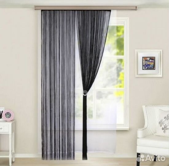 Нитяные шторы (кисея ) чёрная