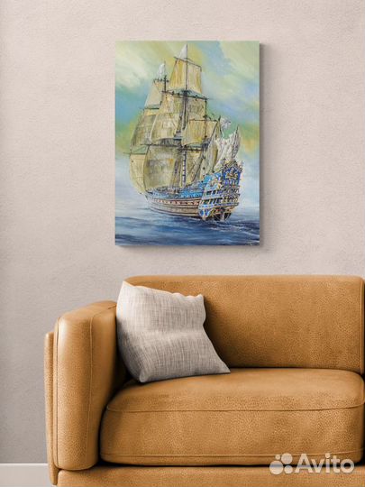 Картина парусник корабль в море 70х50 на холсте