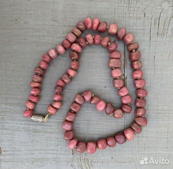 Серьги и бусы из родонита винтаж Урал СССР