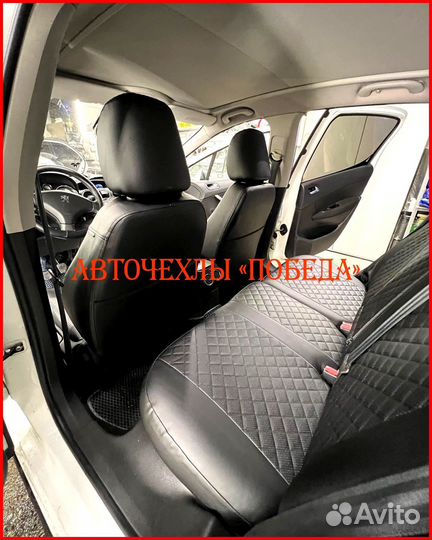 Чехлы Peugeot 308 из экокожи чёрные Ромб